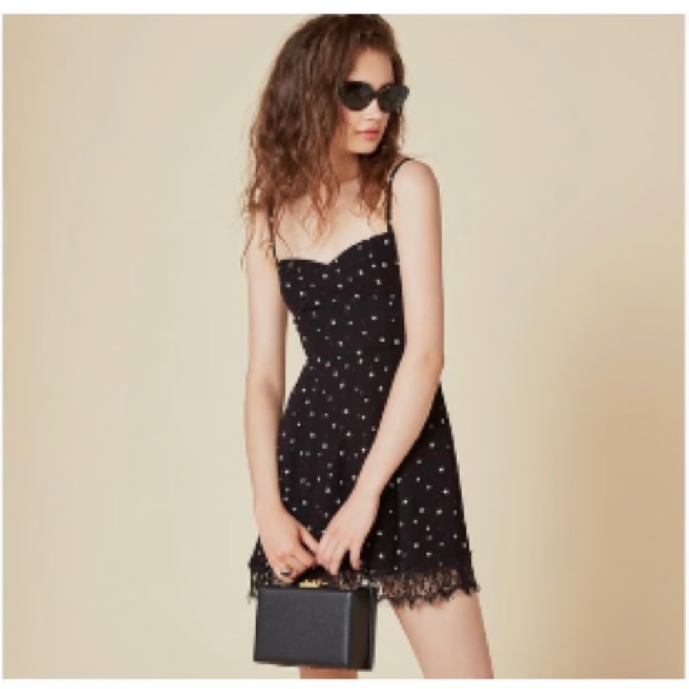 Reformation Black Mini Dress with Lace Trimming - size 2